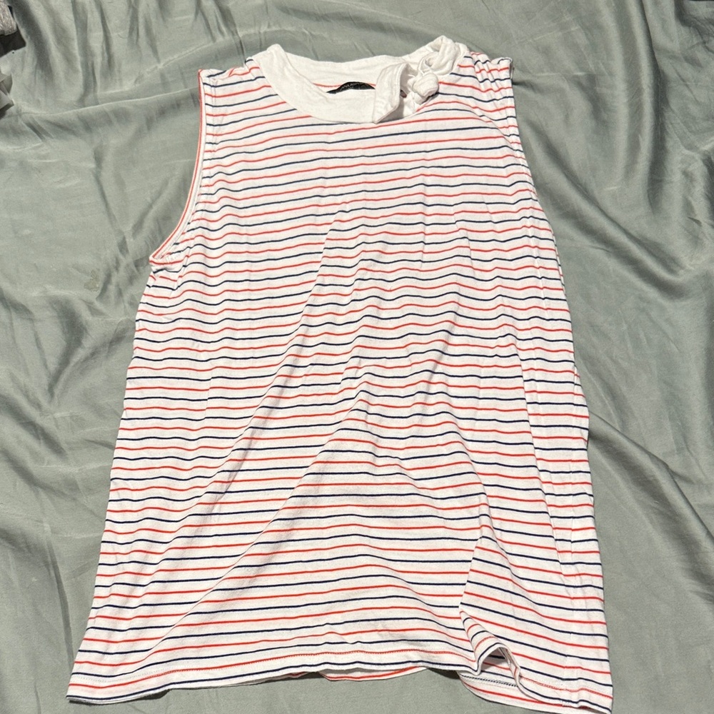 Banana Republic White Top with Red and Blue Stripes